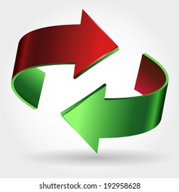Arrows Sign. Red Green Color. Isolated On White 