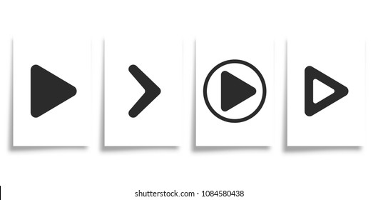 Arrows sign template set. Various black arrows for play button, icon, music app. Vector illustration.