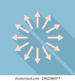 Arrows sign. Unbleached silk Icon with very long shadow at dark sky blue background. Illustration.