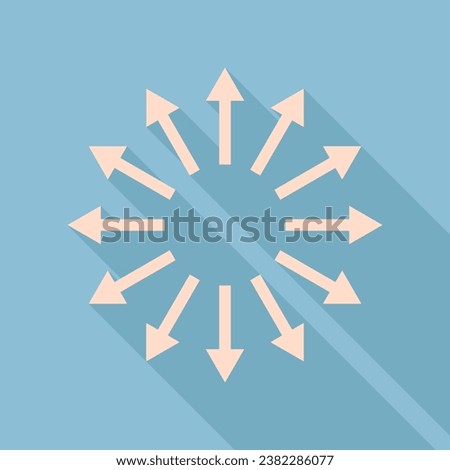 Arrows sign. Unbleached silk Icon with very long shadow at dark sky blue background. Illustration.