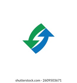 Arrows signs and electricity symbol. Vector logo.