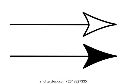 Arrows simple hand drawn vector illustration, free form sign pointing to right, showing direction