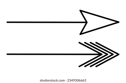 Arrows simple hand drawn vector illustration, free form sign pointing to right, showing direction