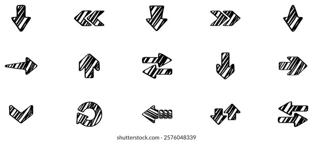 Arrows sketch icon set. Arrow icon. Arrow vector collection. Arrow. Cursor. Modern simple arrows. Vector illustration. EPS 10