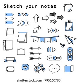 Arrows sketch ideas notes. The set of arrows and notes elements