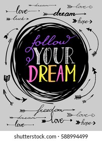 Arrows sketch set. Follow your dream. Vector isolated