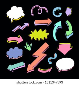 arrows and speech bubbles doodle icons
