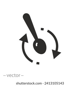 arrows spin with spoon icon, stirring teaspoon, flat symbol on white background - vector illustration