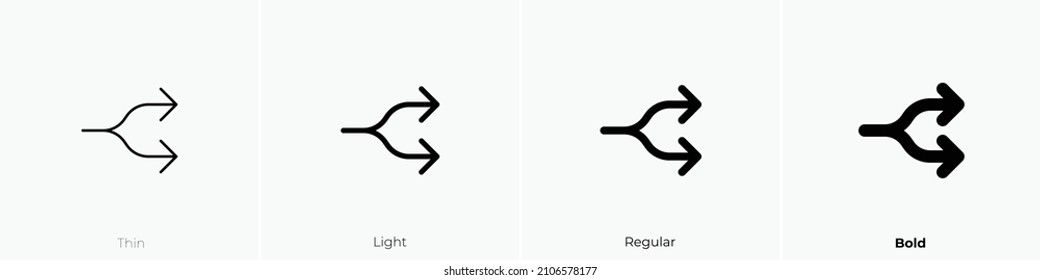 arrows split 2 icon. Thin, Light Regular And Bold style design isolated on white background