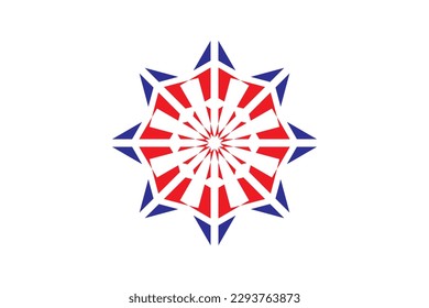 Pfeile breiten das Symbol aus. Abstraktes Symbol für abstrakte Kunstgrafik Logo Logotype Blume rund um Radialdesign Konzept moderne Logo-Vektorgrafik