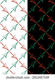 Arrows, Square Grid Seamless Pattern. Positive, Negative Business Direction Arrow, Hand Drawn Ink Brush Stroke, Sketch Style In Red, Green. Black Or White Editable Color Background. Vector