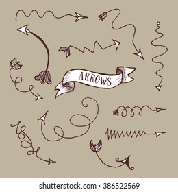 Arrows with swirls in vintage style, vector