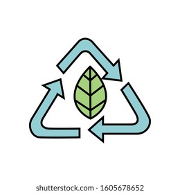 arrows symbol recycle with leaf isolated icon vector illustration design