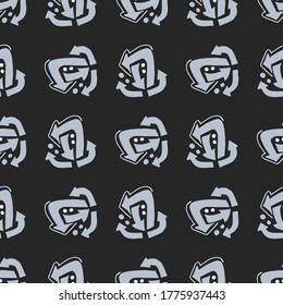 Arrows symbol seamless geometric abstract pattern. Light blue figures on black background. Design in dark tones. Perfect for wrapping paper, wallpaper, textile, fabric. Vector illustration.