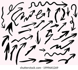 Marcador de dirección de los símbolos de flechas, flecha de pincel, ilustración de vector, vector de flechas, conjunto de flechas de línea