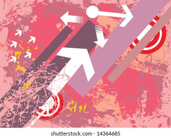 Pfeile und Ziel auf grauem Hintergrund, Vektorhintergrund