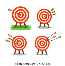 Arrows and target standing on tripod. Purpose, goal, accuracy icon. Vector illustration