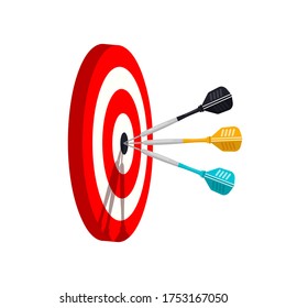 Arrows in Target. Success Vector Symbol. Three Darts in the Centre of Bullseye.