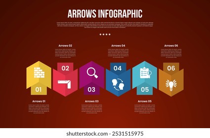 setas modelo infográfico com seta forma para cima e para baixo na direção horizontal direita com 6 ponto com estilo escuro para slide apresentação vetor