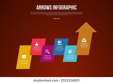 setas modelo infográfico com caixa de inclinação para cima e para baixo na linha de seta com 6 ponto com estilo escuro para slide apresentação vetor