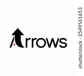 Arrows text logo design with an upward arrow symbol on the letter A.