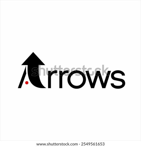 Arrows text logo design with an upward arrow symbol on the letter A.