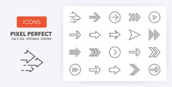 Arrows. Thin Line Icon Set. Outline Symbol Collection. Editable Vector Stroke. 256x256 Pixel Perfect Scalable To 128px, 64px...