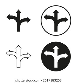 Arrows in three directions. Three-way direction arrow symbol. Simple logo. EPS 10. Vector illustrations