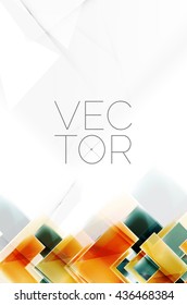 Arrows and triangles background. Vector web brochure, internet flyer, wallpaper or cover poster layout design. Geometric style, colorful realistic glossy arrow shapes with copyspace. Directional idea