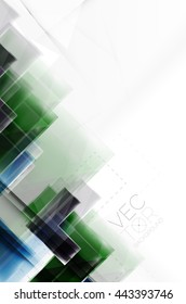 Arrows and triangles background. Vector web brochure, internet flyer, wallpaper or cover poster layout design. Geometric style, colorful realistic glossy arrow shapes with copyspace. Directional idea