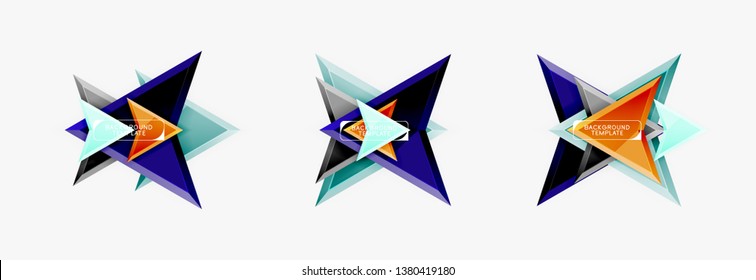 Plantilla de diseño geométrico de flechas y triángulos para banner, fondo o logotipo. Ilustración de estilo moderno minimalista