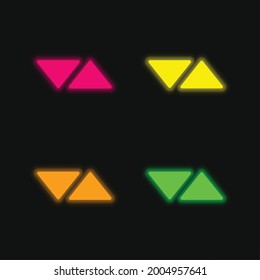 Pfeildreiecke, die auf gegenüberliegende Seiten zeigen, vier farbglühende Neonvektorsymbol