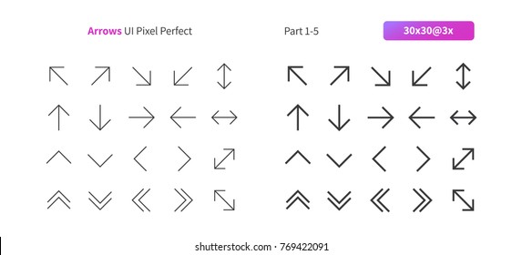 Arrows UI Pixel Perfect Well-crafted Vector Thin Line And Solid Icons 30 3x Grid for Web Graphics and Apps. Simple Minimal Pictogram Part 1-5