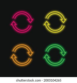 Arrows Ultrathin Circle In Clockwise Direction Four Color Glowing Neon Vector Icon