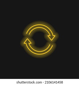 Arrows Ultrathin Circle In Clockwise Direction Yellow Glowing Neon Icon