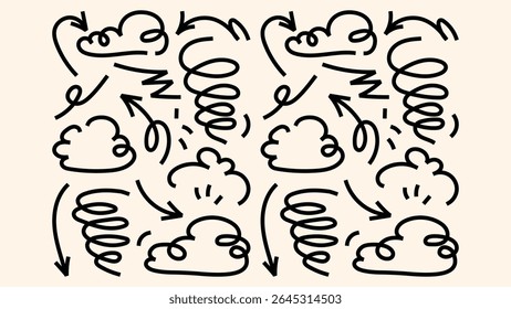 Arrows underline dashes floating tuchki and wobbly round bubbles for planners and notes