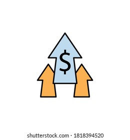 flechas, arriba, icono del dólar. Elemento de ilustración financiera. Los símbolos y símbolos se pueden usar para web, logotipo, aplicación móvil, interfaz de usuario, UX