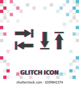 Arrows up, down, left and right  glitch effect vector icon.
