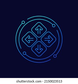 arrows, up, down, left and right line icon