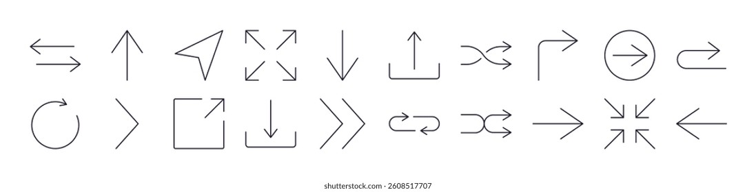 Arrows Up, Down, Right and Left Outline Icon Collection. Editable Stroke. Perfect for Infographics, Articles, Books, Flyers, Banners