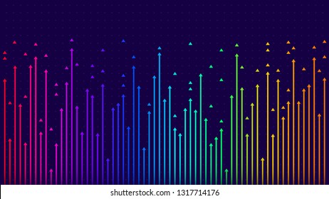 Arrows up, neon color gradient, isolated on dark blue background, illustration vector