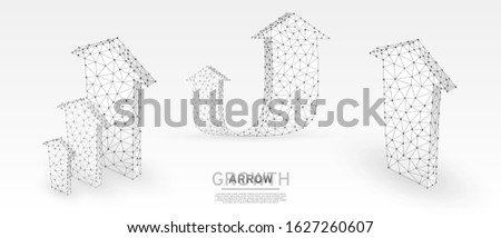 Arrows up, success, set of teamwork signs. Growth trend, cooperation or business partnership concept on white origami background. Low poly, abstract, polygonal, wireframe 3d vector illustration