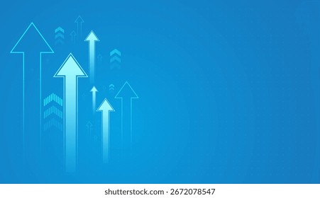 The arrows vary in size and transparency, creating a sense of motion and direction toward success, Growth blue arrows on light blue background used in finance, Forex trading