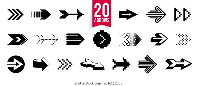 Arrows vector big set of different shapes styles and concepts, cursors for icons or logo creation, graphic design elements for web or print.