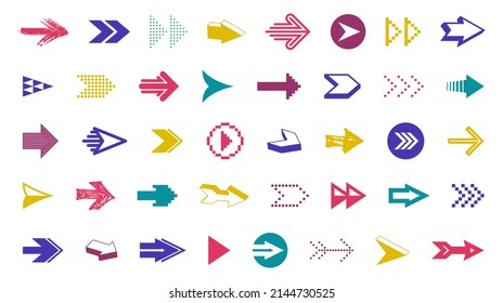 Arrows vector big set of different shapes styles and concepts, cursors for icons or logo creation, graphic design elements for web or print.