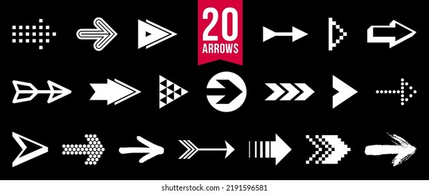 Arrows vector big set of different shapes styles and concepts, cursors for icons or logo creation, graphic design elements for web or print.