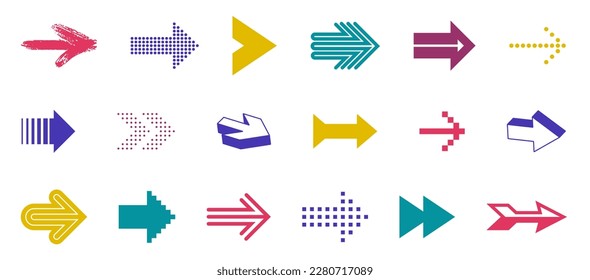 Arrows vector big set of different shapes styles and concepts, cursors for icons or logo creation, graphic design elements for web or print.