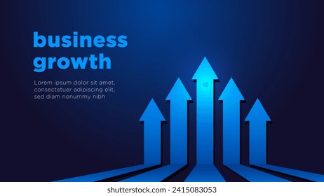 Flechas vectoriales de crecimiento de la venta de negocios sobre fondo azul oscuro