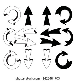 Arrows vector collection black. Collection arrow silhouette on white background
