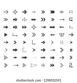 Arrows vector collection with elegant style and black color. 64 arow icons set. direction icons